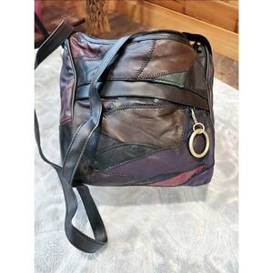 Vintage Mitzi Handbag Patch Leather Multi Color With Shoulder Strap